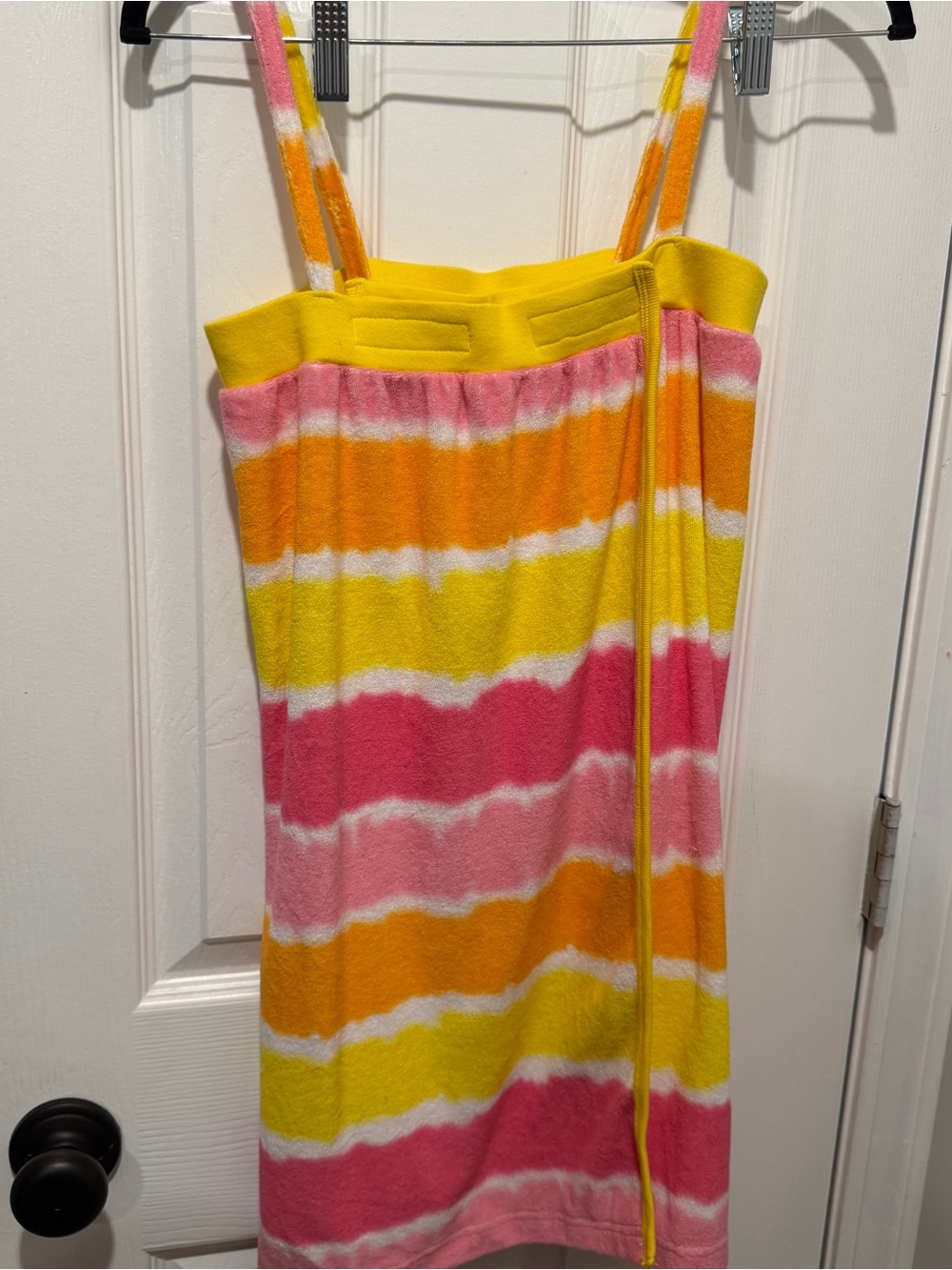 OP Ocean Pacific Terry Cloth Cover Up Dress Pink Yellow Stripe Size S